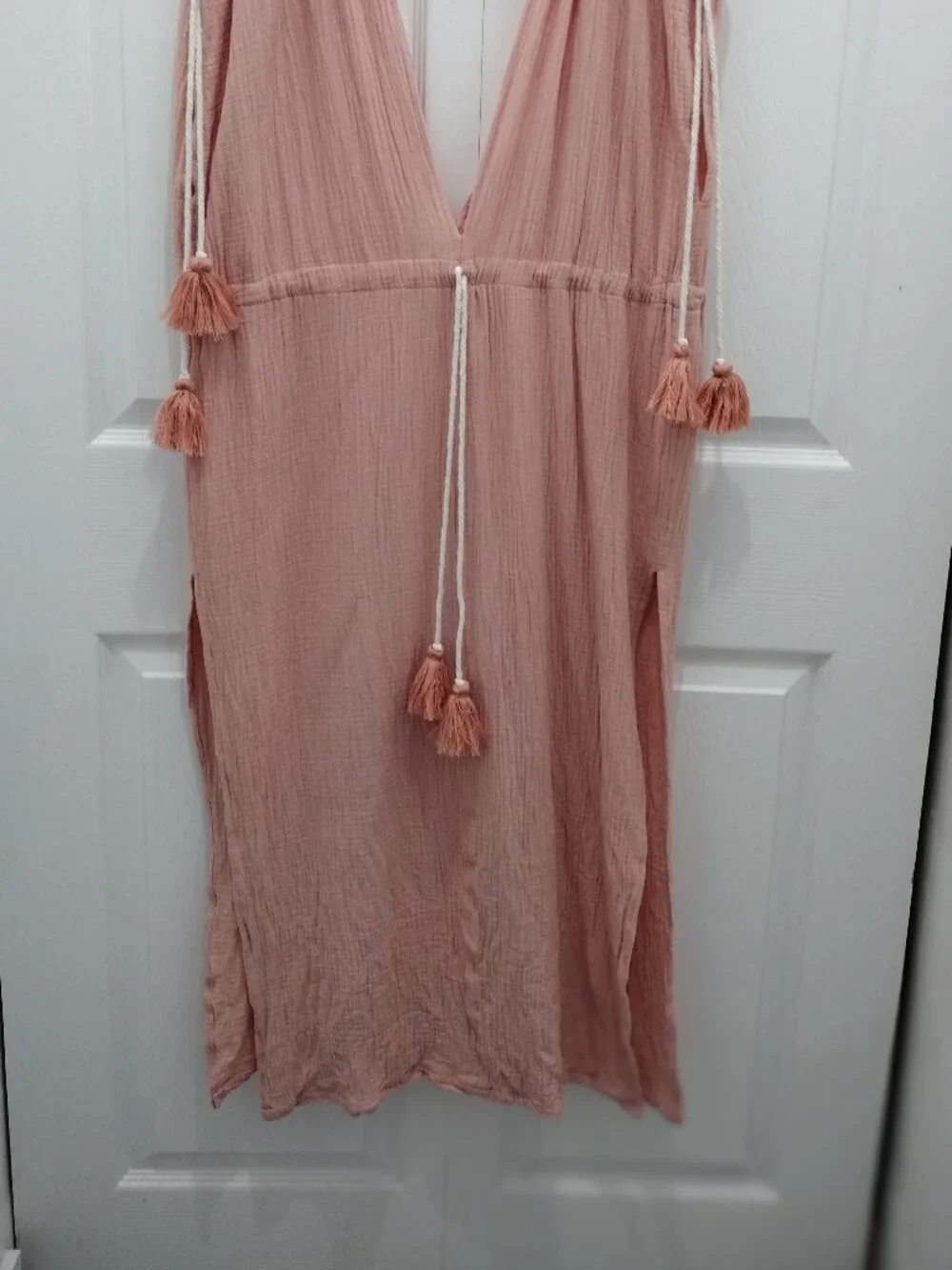 Boho Beach Cover Up Dress Peach Coral Tassel Gauze Sleeveless Resort Maxi XL 1X - Picture 5 of 7